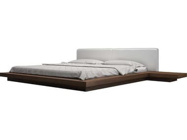 Modloft Worth White Eco Leather and Walnut Queen Platform Bed MOLHB39AQWALWHT