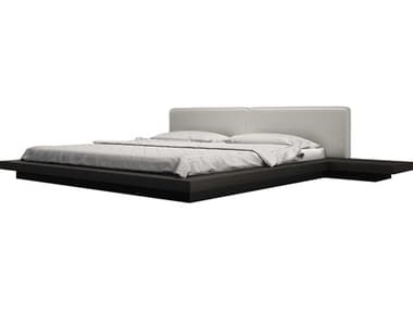 Modloft Worth Pearl Gray Eco Leather and Wenge Queen Platform Bed MOLHB39AQWENGRY