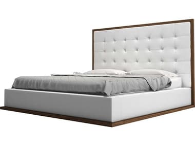 Modloft Ludlow White Eco Leather And Walnut California King Platform Bed MOLMD317CKWALWHT
