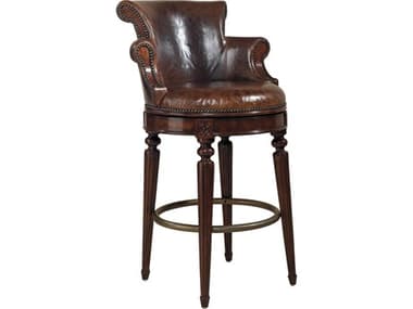 Maitland Smith Leather Swivel Upholstered Mahogany Wood Venetian Regal Aged Regency Counter Stool MS810244
