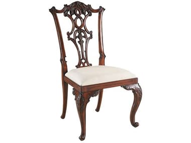 Maitland Smith Cabriole Mahogany Wood Brown Fabric Upholstered Side Dining Chair MS810440