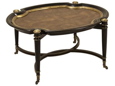 Maitland Smith Suave 40" Oval Wood Black Gold Cocktail Table MS810833