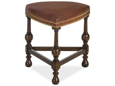 Maitland Smith 18" Dark Walnut Brown Leather Upholstered Accent Stool MS811643