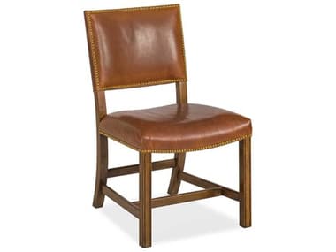 Maitland Smith Walnut Wood Brown Leather Armless Dining Chair MS813140