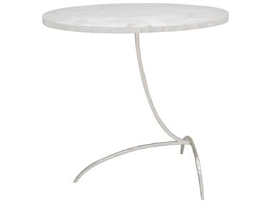 Maitland Smith Float 22" Round Stone White Silver End Table MS815830