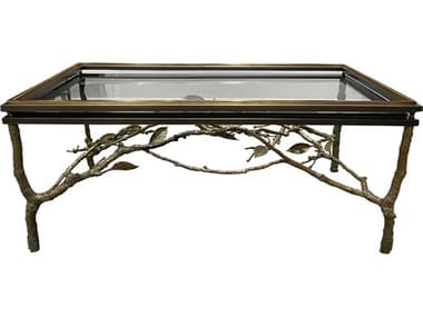 Maitland Smith 48" Rectangular Glass Antiqued Brass Coffee Table MS830233