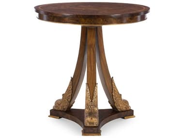 Maitland Smith Acanthus 30" Round Wood Antiqued Gold Leaf End Table MS834336