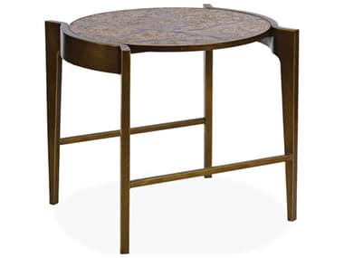 Maitland Smith Flow 28&quot; Round Metal Antiqued Brass End Table MS834530