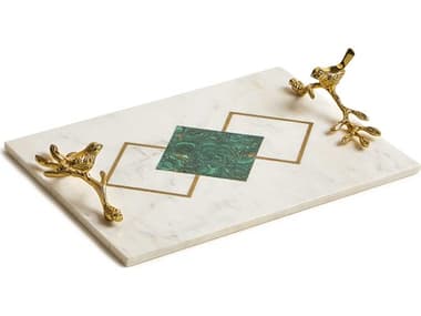 Maitland Smith Malachite / Polished Cast Brass Green Marble Inlay Tray MS838025G