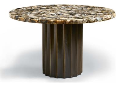 Maitland Smith Agate Cladded 20" Round Stone Black Antique Satin Brass Center Table MS838030