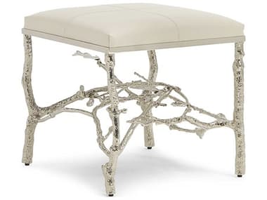 Maitland Smith Twig 22" Silver White Leather Upholstered Ottoman MS839542