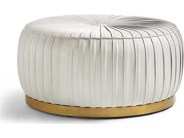 Maitland Smith 38" White Brass Leather Upholstered Tufted Ottoman MS839643