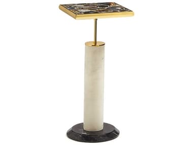 Maitland Smith 11&quot; Square Stone Shiny Cast Brass End Table MS839930