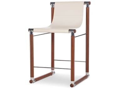 Maitland Smith Leather Walnut Wood Counter Stool MS850042