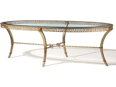 Maitland Smith Bolero 67" Oval Glass Burnished Silver Venetian Gold Cocktail Table MS880103