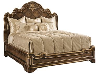 Maitland Smith Aria Aged Gold Brown Ash Wood King Panel Bed MS880111