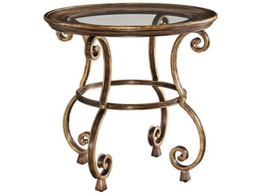 Maitland Smith 31" Round Glass Aria Aged Gold End Table MS880204