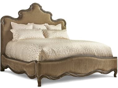 Maitland Smith Grand Traditions Bronzed Silver Brown Mahogany Wood Upholstered King Panel Bed MS880211
