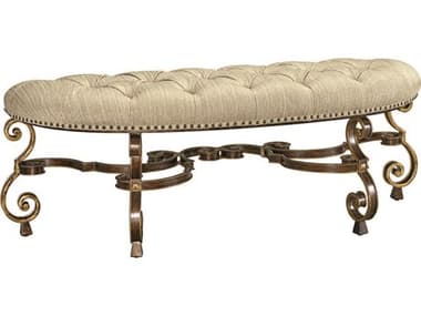 Maitland Smith 58" Bronze Aged Gold Beige Fabric Upholstered Accent Bench MS880248