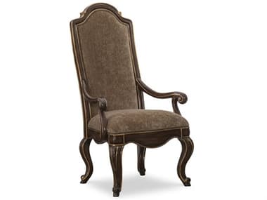 Maitland Smith Majorca Rubberwood Brown Fabric Upholstered Arm Dining Chair MS880646