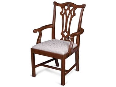 Maitland Smith Camden Mahogany Wood Brown Fabric Upholstered Arm Dining Chair MS890201