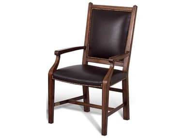 Maitland Smith Studio Leather Black Upholstered Arm Dining Chair MS890203