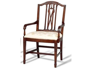 Maitland Smith Ox Mahogany Wood Brown Fabric Upholstered Arm Dining Chair MS890205