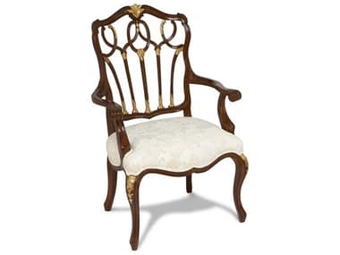 Maitland Smith Gothic Brown Fabric Upholstered Arm Dining Chair MS890206