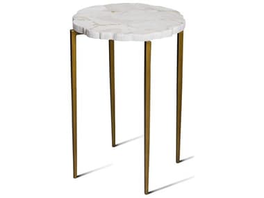 Maitland Smith Fossil 17" Round Stone Antique Gold End Table MS890410