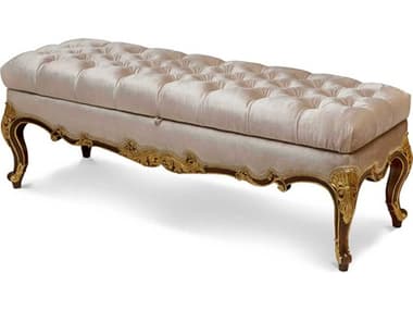 Maitland Smith 57" Gold Gilded Beige Fabric Upholstered Accent Bench MS890502