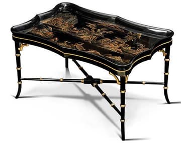 Maitland Smith Chinoiserie 34" Rectangular Wood Black Cocktail Table MS890607