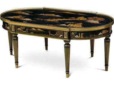 Maitland Smith Fortune 48" Oval Wood Black Lacquered Cocktail Table MS890613