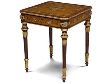 Maitland Smith Finneas 24" Square Wood Myrtle Burl Gold Gilt End Table MS891014