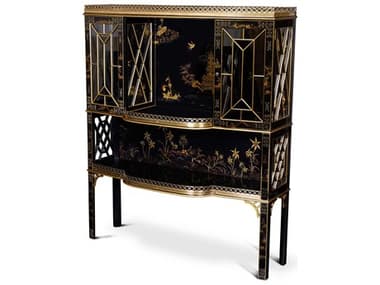 Maitland Smith 53" Chinoiserie Black Bar Cabinet MS891204