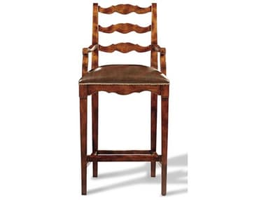 Maitland Smith Leather Upholstered Antique Brown Bar Stool MS891502