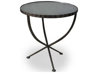 Maitland Smith Attendant 26" Round Glass Textured Steel End Table MSHM1007