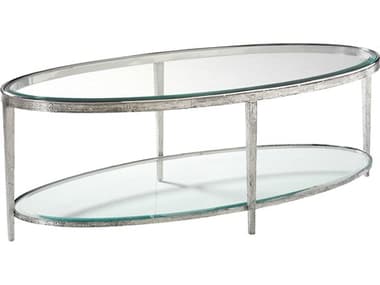Maitland Smith Jinx 56&quot; Oval Glass Nickel Cocktail Table MSHM1016C
