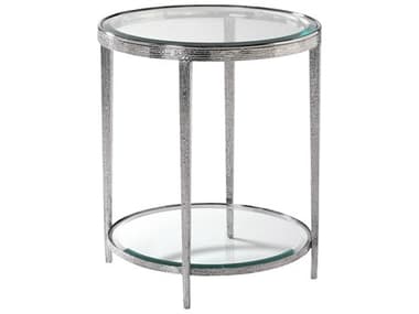 Maitland Smith Jinx 24&quot; Round Glass Nickel End Table MSHM1020L
