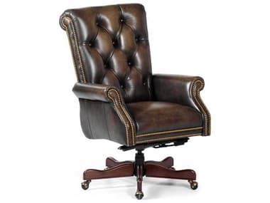 Maitland Smith Brown Leather Swivel Tilt Executive Desk Chair MSRA114STWIPCAR