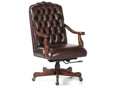 Maitland Smith Brown Leather Adjustable Swivel Tilt Executive Desk Chair MSRA116STBRIBAR