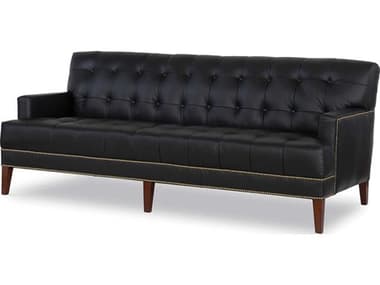 Maitland Smith 82" Avalon Black Leather Upholstered Sofa MSRA14113AVABLA