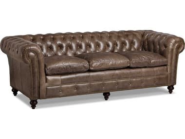 Maitland Smith 92" Tufted Benito Loden Brown Leather Upholstered Sofa MSRA3097BENLOD