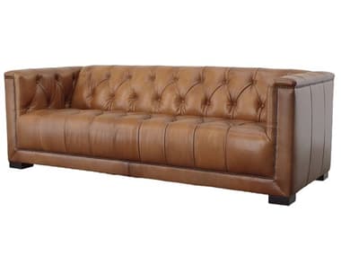 Maitland Smith Dobbs 90" Rustic Camel Brown Leather Upholstered Sofa MSRA3188RUSCAM