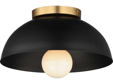 Maxim Lighting Thelonious 1-Light Black Natural Aged Brass Dome Flush Mount MX10020BKNAB