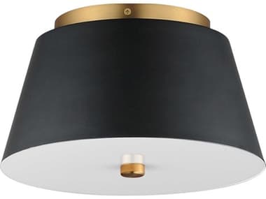 Maxim Lighting Miles 1-Light Black Natural Aged Brass Drum Flush Mount MX10710WTBKNAB