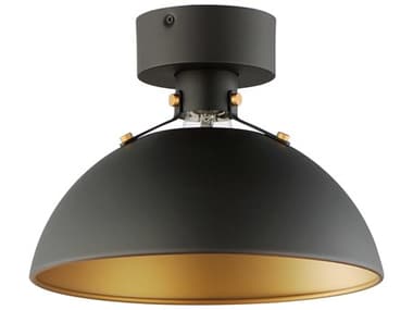 Maxim Lighting Dawn 12" 1-Light Antique Brass Black Dome Semi Flush Mount MX12040ABBK