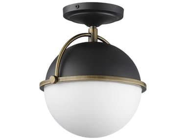 Maxim Lighting Duke 9" 1-Light Black Weathered Brass Glass Globe Semi Flush Mount MX12410SWBKWBR