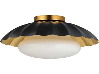 Maxim Lighting Primrose 16" 1-Light Black Gold Leaf Dome Flush Mount MX18059BKGL