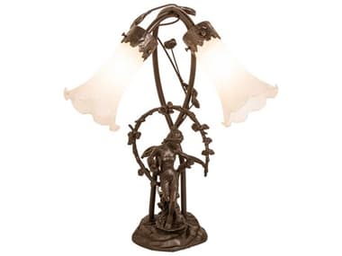 Meyda Pond Lily Mahogany Bronze Glass Table Lamp MY109504
