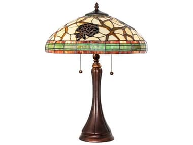 Meyda Pinecone Mahogany Bronze Green Chocolate Beige Glass Tiffany Table Lamp MY125610
